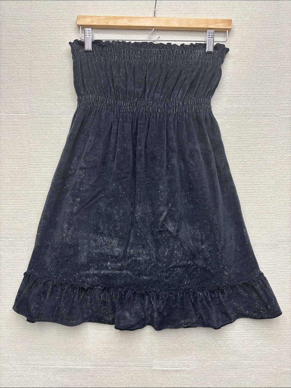 OP Smocked Strapless Black Sparkle Ruffle Dress large 11/13